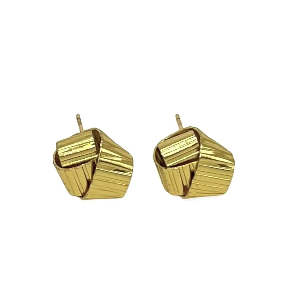 Gold Tone Statement Stud Earrings Modern Ribbed Swirl Post Geometric Wrap Posts
